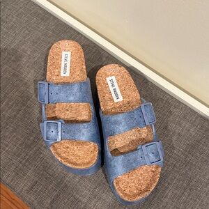 Steve Madden Denim Blue Cork Slides